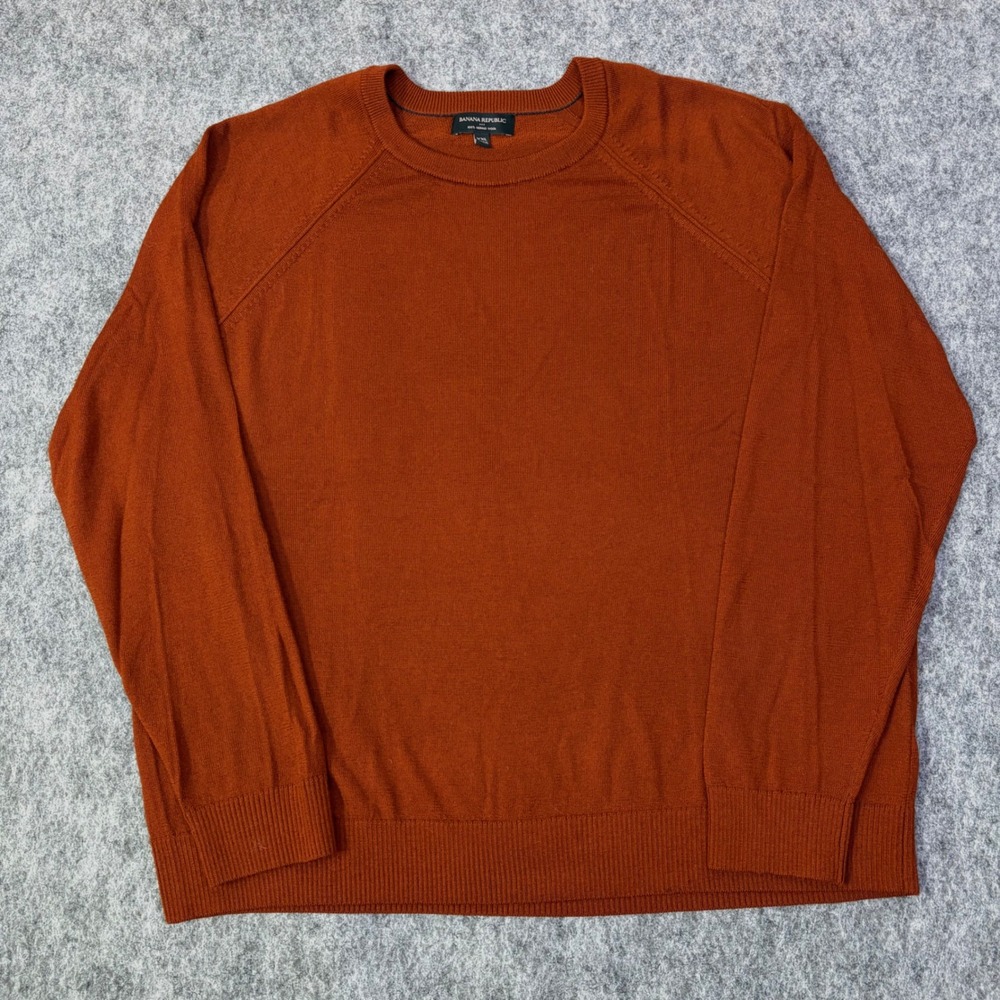 Banana Republic Sweater Mens XXL Orange Merino Wool Crewneck Raglan Pullover